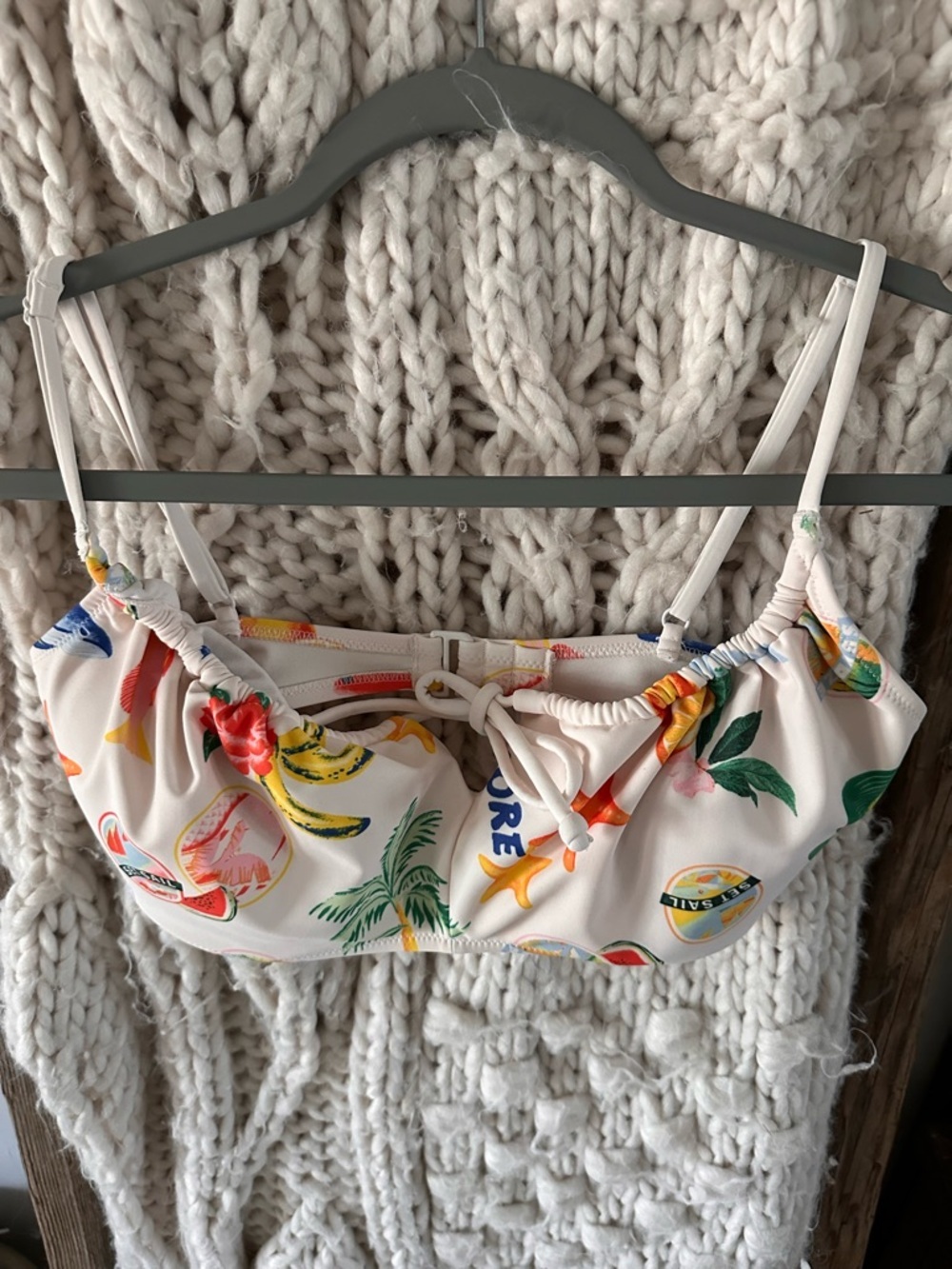 Old Navy White Tropical Tie-Front Bikini Top